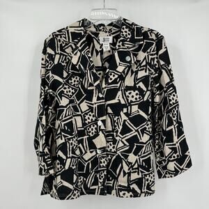 Joanne Scott Womens Jacket Size L Linen Vintage Abstract Print Artsy Blazer‎